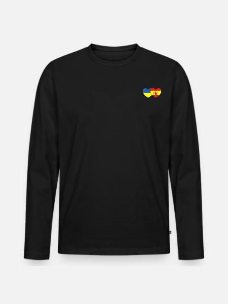 Ukraine Espagne Drapeau Cœur - T-shirt manches longues Premium bio Homme - noir