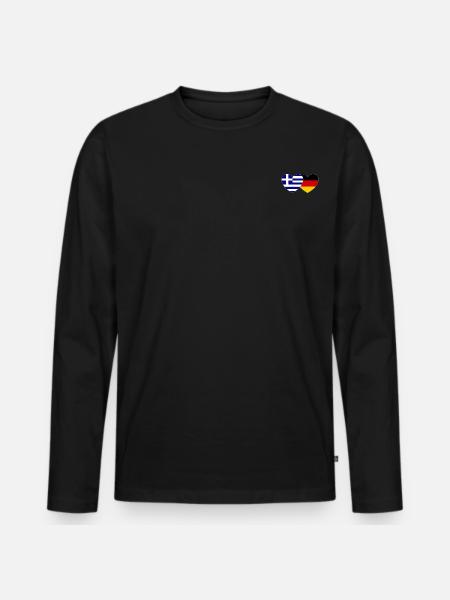 Greece Germany Flag Heart - Men's Premium Organic Long Sleeve Shirt - black