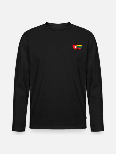 Switzerland Lithuania Flag Heart - Men's Premium Organic Long Sleeve Shirt - black