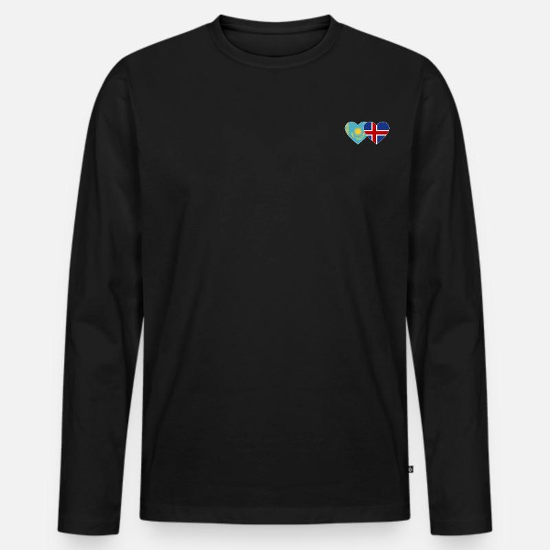 Kasachstan Island Flagge Herz - Männer Premium Bio Langarmshirt - Schwarz