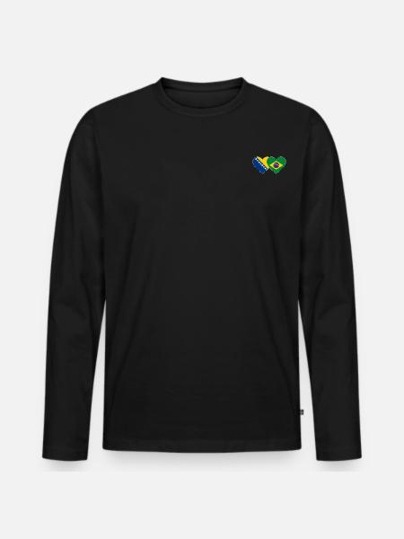 Bosnia Brazil Flag Heart - Men's Premium Organic Long Sleeve Shirt - black