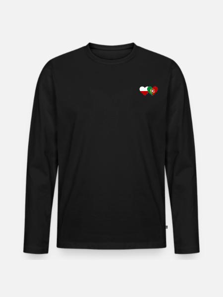 Polen Portugal flagga hjärta - Ekologisk långärmad premium-T-shirt herr - svart