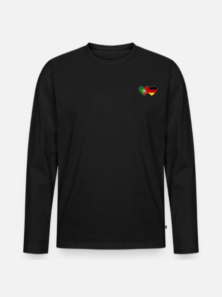 Portugal Germany Flag Heart - Men's Premium Organic Long Sleeve Shirt - black