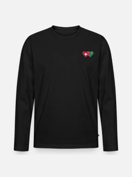 Switzerland Turkmenistan Flag Heart - Men's Premium Organic Long Sleeve Shirt - black