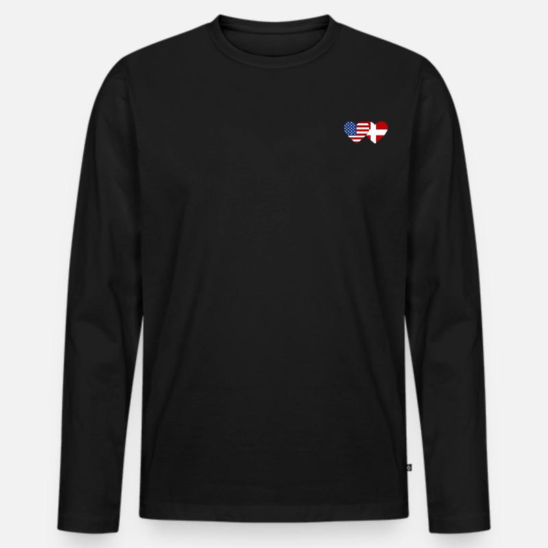 USA Dänemark Flagge Herz - Männer Premium Bio Langarmshirt - Schwarz