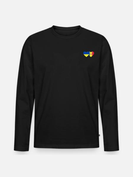 Ukraine Andorra Flag Heart - Men's Premium Organic Long Sleeve Shirt - black