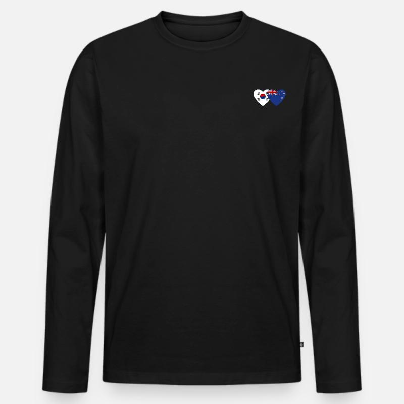 Südkorea Neuseeland Flagge Herz - Männer Premium Bio Langarmshirt - Schwarz