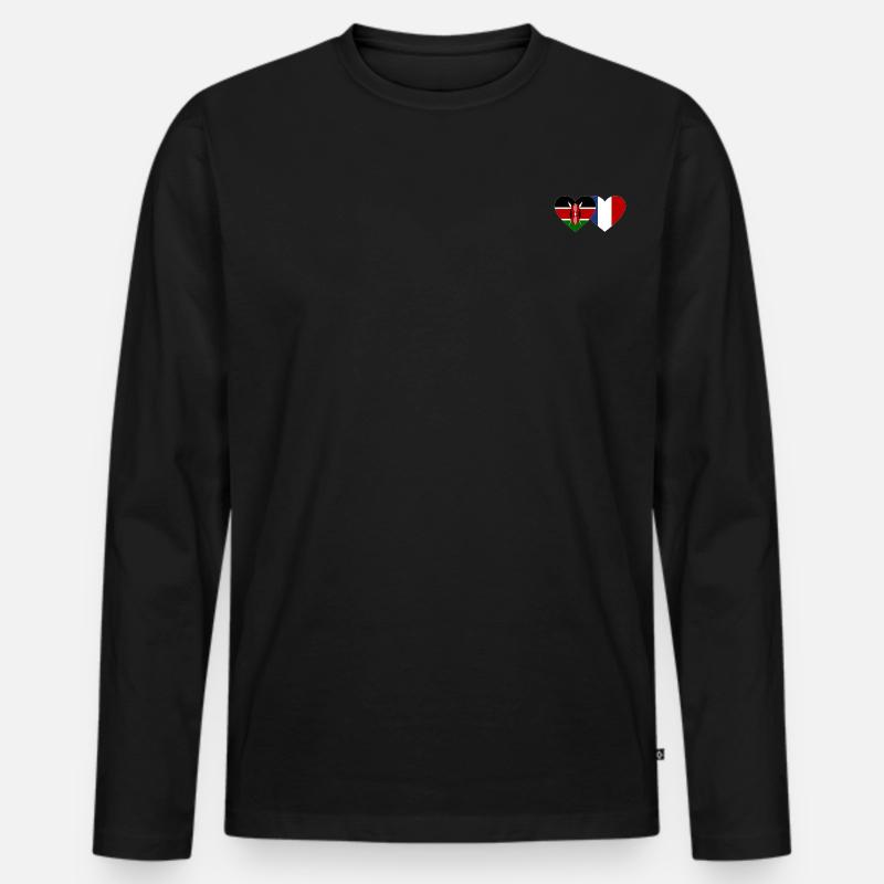 Kenia Frankreich Flagge Herz - Männer Premium Bio Langarmshirt - Schwarz