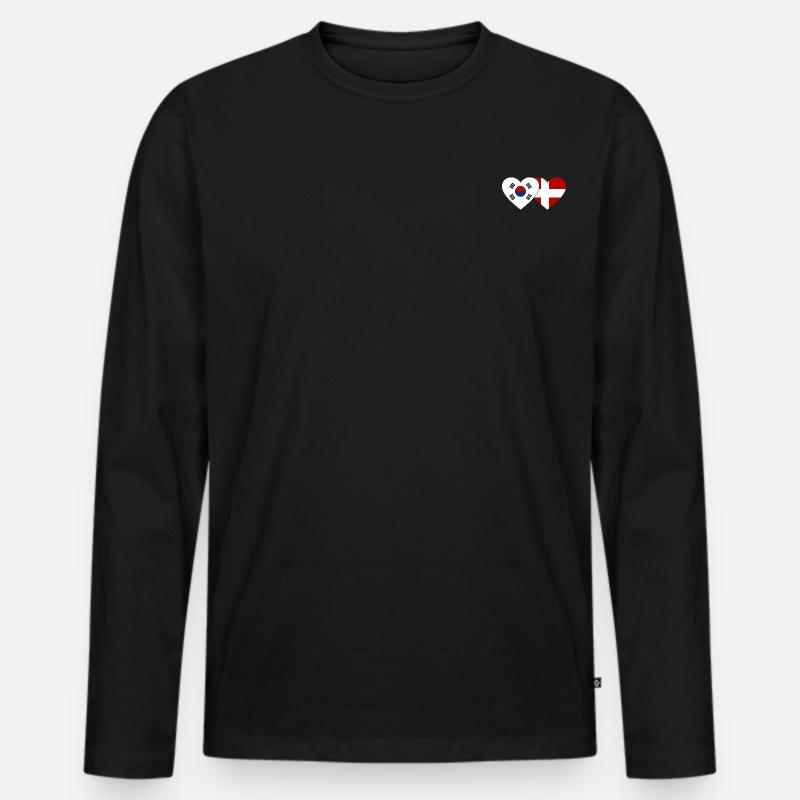 Südkorea Dänemark Flagge Herz - Männer Premium Bio Langarmshirt - Schwarz