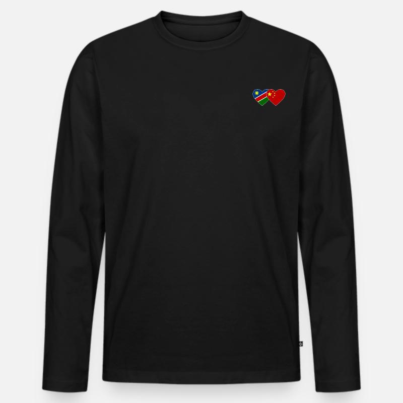 Namibia China Flagge Herz - Männer Premium Bio Langarmshirt - Schwarz