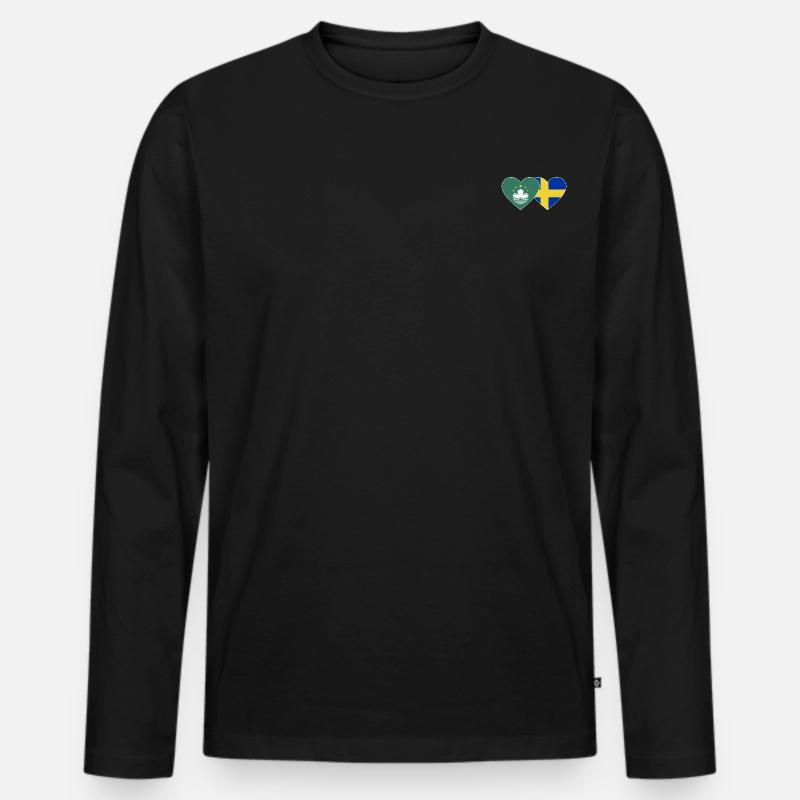 Macau Schweden Flagge Herz - Männer Premium Bio Langarmshirt - Schwarz