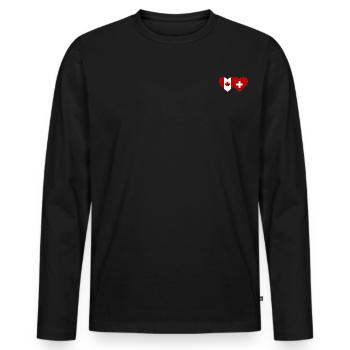 Canada Suisse Drapeau Coeur - T-shirt manches longues Premium bio Homme - noir - Devant - Nico (187cm)