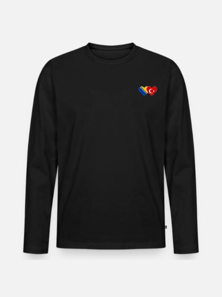 Bosnia Turkey Flag Heart - Men's Premium Organic Long Sleeve Shirt - black
