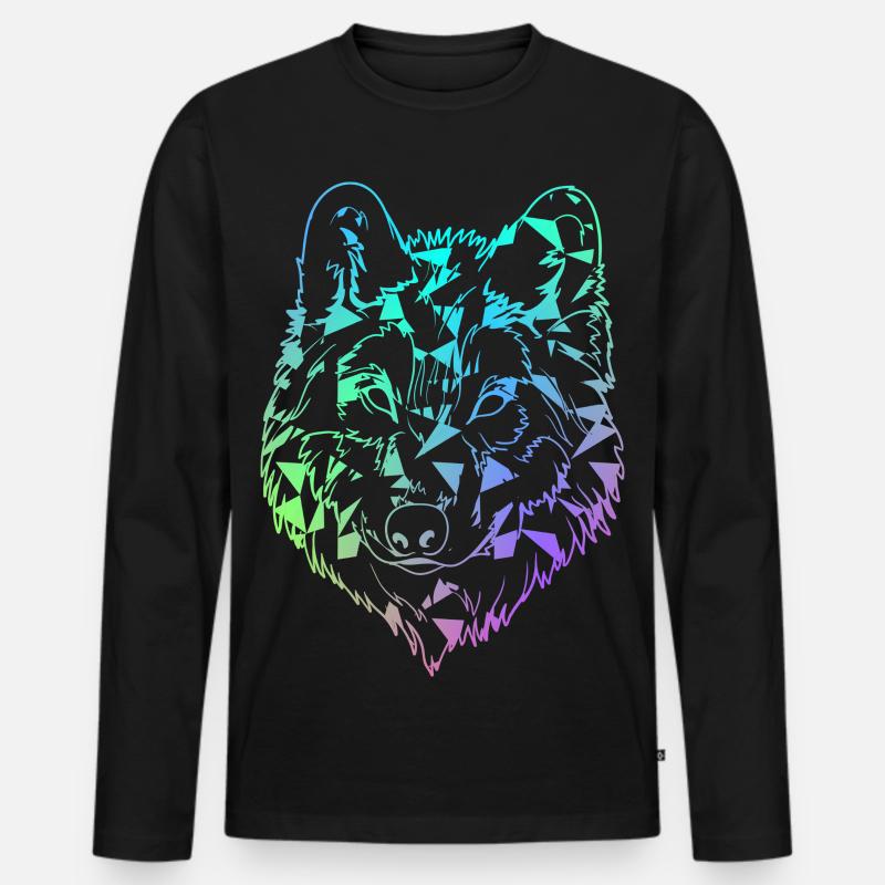 Wolf - Männer Premium Bio Langarmshirt - Schwarz
