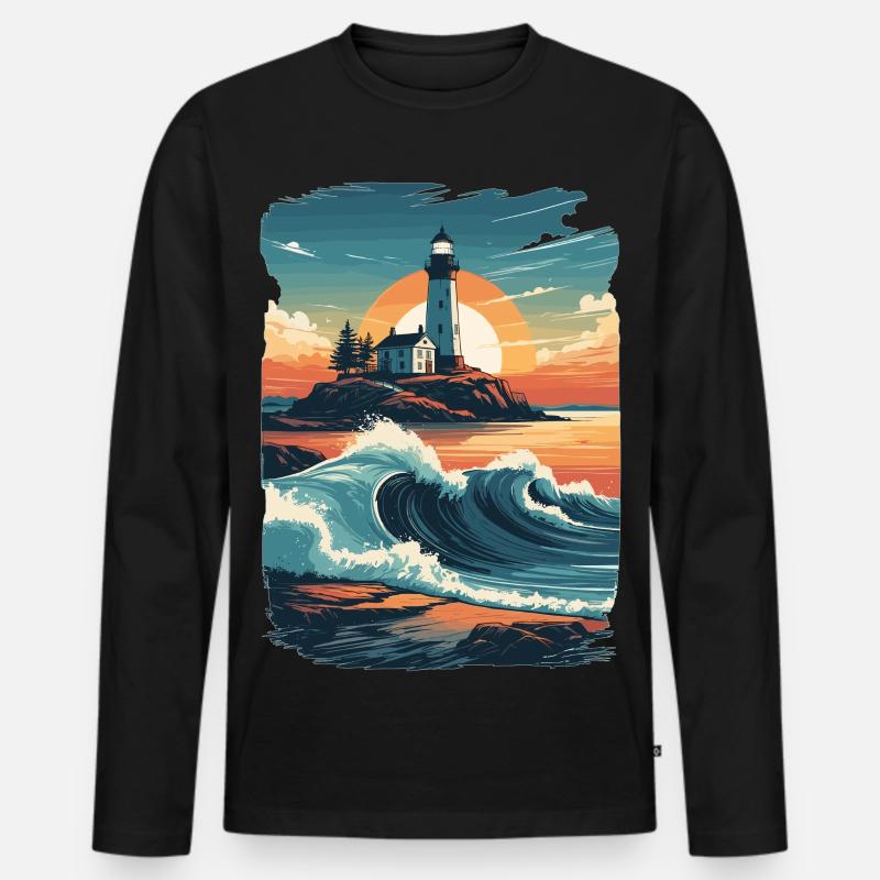 Leuchtturm - Männer Premium Bio Langarmshirt - Schwarz