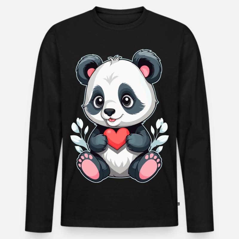 Panda mit Herz - Männer Premium Bio Langarmshirt - Schwarz