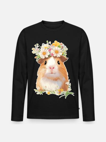 Guinea pig with flowers - Men's Premium Organic Long Sleeve Shirt - black