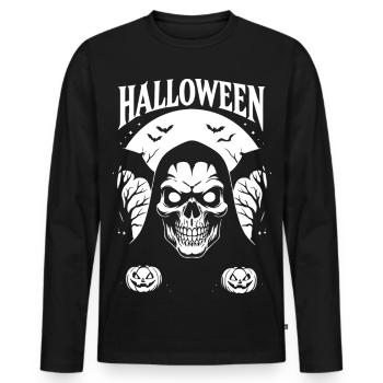 Halloween Skull in Hood Style - Men's Premium Organic Long Sleeve Shirt - black - Front - Nico (187cm)