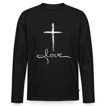Script de la Croix de l’Amour - T-shirt manches longues Premium bio Homme - noir - Devant - Nico (187cm)