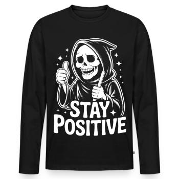 Stay Positive Skeleton Motif - Men's Premium Organic Long Sleeve Shirt - black - Front - Nico (187cm)