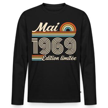 Cadeau Anniversaire 57 ans - Né mai 1969 - T-shirt manches longues Premium bio Homme - noir - Devant - Nico (187cm)