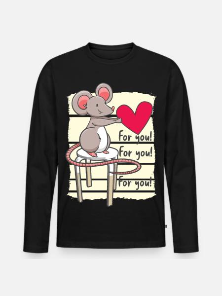 Süße Maus mit Herz - Männer Premium Bio Langarmshirt - Schwarz
