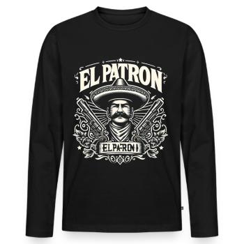 El Patron Sombrero Gangster Graphic - Men's Premium Organic Long Sleeve Shirt - black - Front - Nico (187cm)