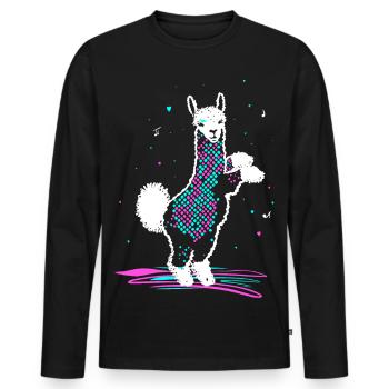 Alpaca in 80s Disco Retro Style Funky Alpaca - Men's Premium Organic Long Sleeve Shirt - black - Front - Nico (187cm)