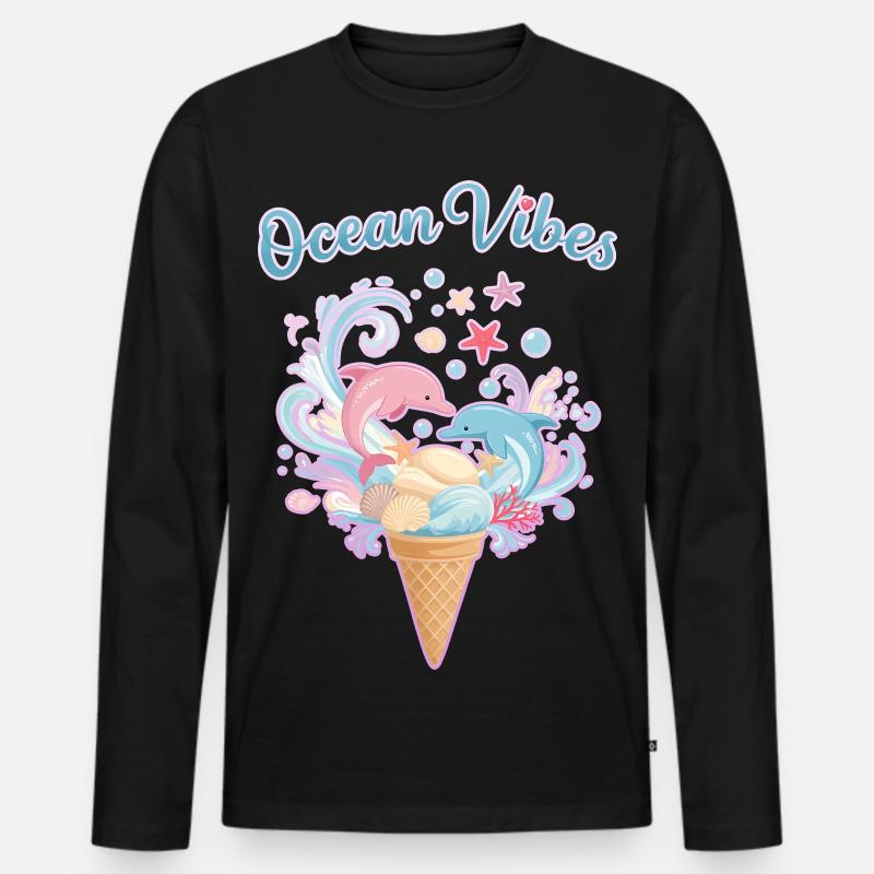 Eiscreme & Delfine Design 🍦🐬🐬 - Männer Premium Bio Langarmshirt - Schwarz