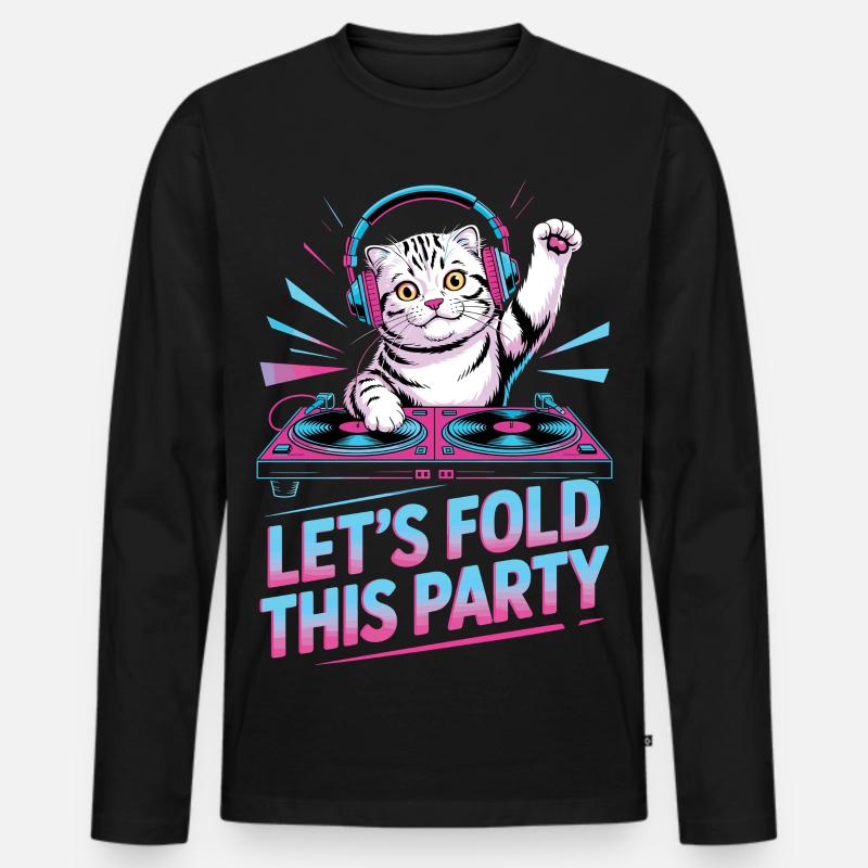 DJ Humor Tier Schottisch Fold Chat - Männer Premium Bio Langarmshirt - Schwarz