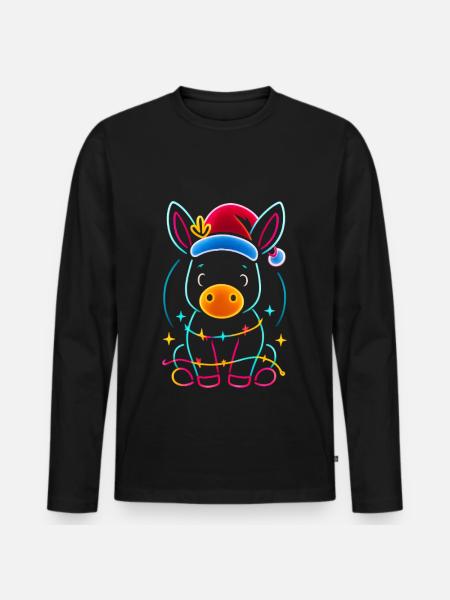 Donkey Elf Christmas Funny Gift - Men's Premium Organic Long Sleeve Shirt - black