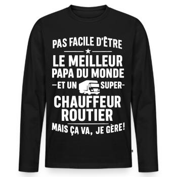 Routier – Super Papa Routier - T-shirt manches longues Premium bio Homme - noir - Devant - Nico (187cm)