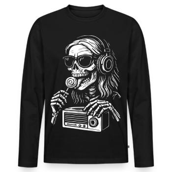Skeleton DJ Radio Black White - Men's Premium Organic Long Sleeve Shirt - black - Front - Nico (187cm)