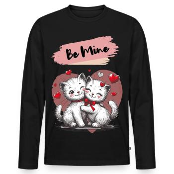 Sois à moi, câlins de chat avec des cœurs - T-shirt manches longues Premium bio Homme - noir - Devant - Nico (187cm)