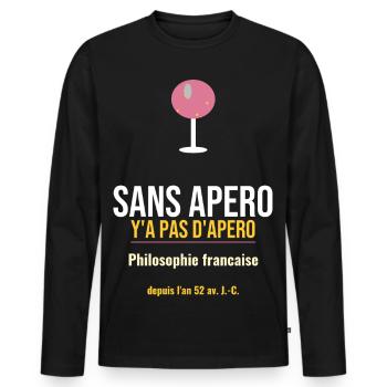 Sans Apero: Philosophie Française - T-shirt manches longues Premium bio Homme - noir - Devant - Nico (187cm)