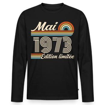 Cadeau Anniversaire 53 ans - Né mai 1973 - T-shirt manches longues Premium bio Homme - noir - Devant - Nico (187cm)
