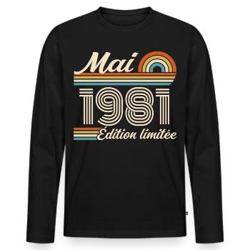 Cadeau Anniversaire 45 ans - Né mai 1981 - T-shirt manches longues Premium bio Homme - noir - Devant - Nico (187cm)