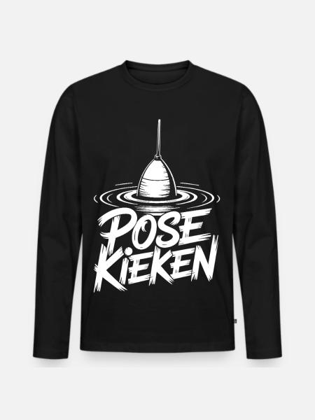 Fischen Pose Humor - Männer Premium Bio Langarmshirt - Schwarz
