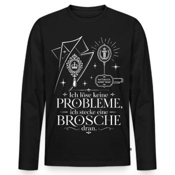 Ich stecke eine Brosche dran - Männer Premium Bio Langarmshirt - Schwarz - Vorne - Nico (187cm)