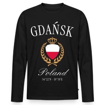 Danzig Polen Wappen Krone – Reise Souvenir - Männer Premium Bio Langarmshirt - Schwarz - Vorne - Nico (187cm)
