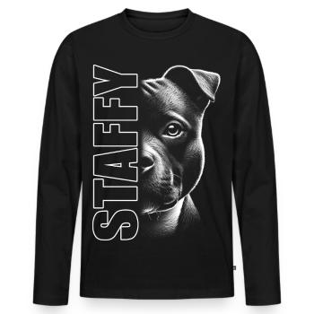 Staffordshire Bullterrier mit Staffy Schriftzug - Männer Premium Bio Langarmshirt - Schwarz - Vorne - Nico (187cm)