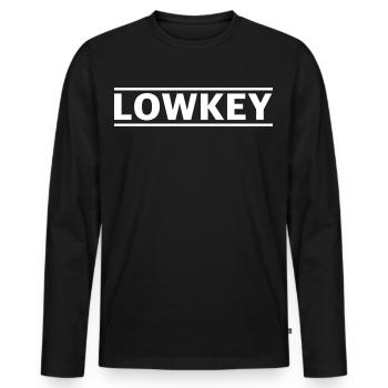 Lowkey | diskret, YouTube, gamer, lustige Sprüche - Männer Premium Bio Langarmshirt - Schwarz - Vorne - Nico (187cm)
