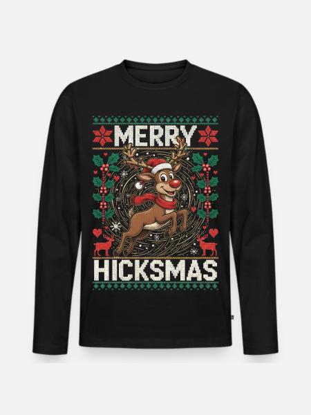 Christmas Reindeer Illustration - Red Nose, Moose - Men's Premium Organic Long Sleeve Shirt - black