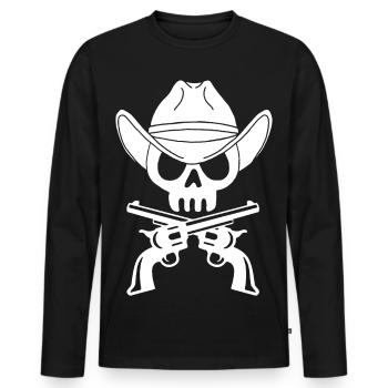 Cowboy-Totenkopf und gekreuzte Pistolen (Weiß) - Männer Premium Bio Langarmshirt - Schwarz - Vorne - Nico (187cm)