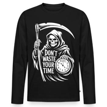 Horloge Faucheuse – Motif Ne Pas Perdre Ton Temps - T-shirt manches longues Premium bio Homme - noir - Devant - Nico (187cm)