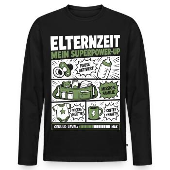 Elternzeit Mein Superpower-Up - Männer Premium Bio Langarmshirt - Schwarz - Vorne - Nico (187cm)