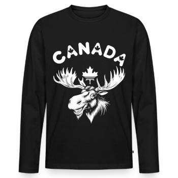 Drôle Canada tête d’orignal Vintage Design chemise - T-shirt manches longues Premium bio Homme - noir - Devant - Nico (187cm)