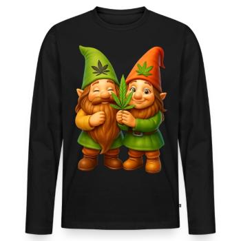 Knuffiges Zwergenpaar mit Cannabisblatt - Weed - Männer Premium Bio Langarmshirt - Schwarz - Vorne - Nico (187cm)