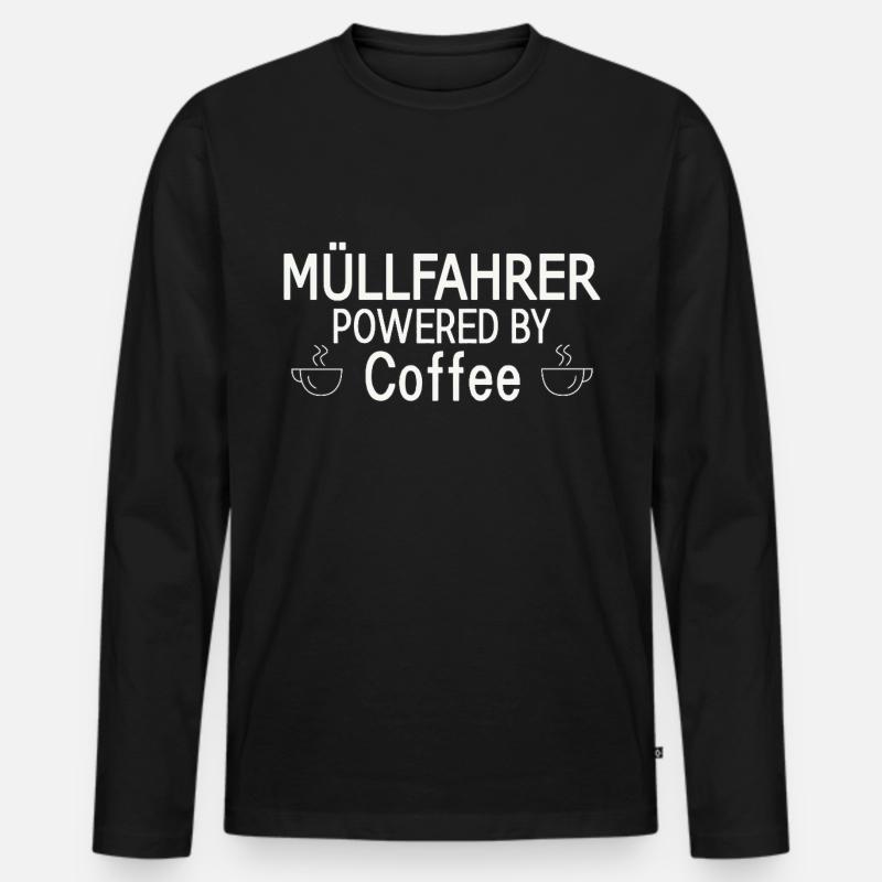 Müllfahrer Powered By Coffee - Männer Premium Bio Langarmshirt - Schwarz