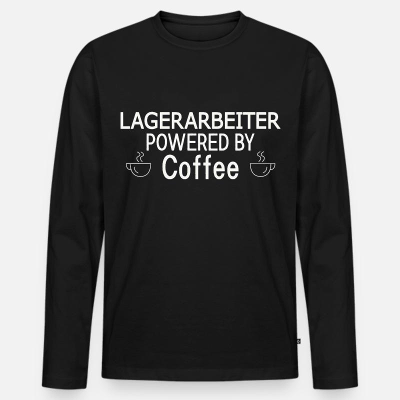 Lagerarbeiter Powered By Coffee - Männer Premium Bio Langarmshirt - Schwarz